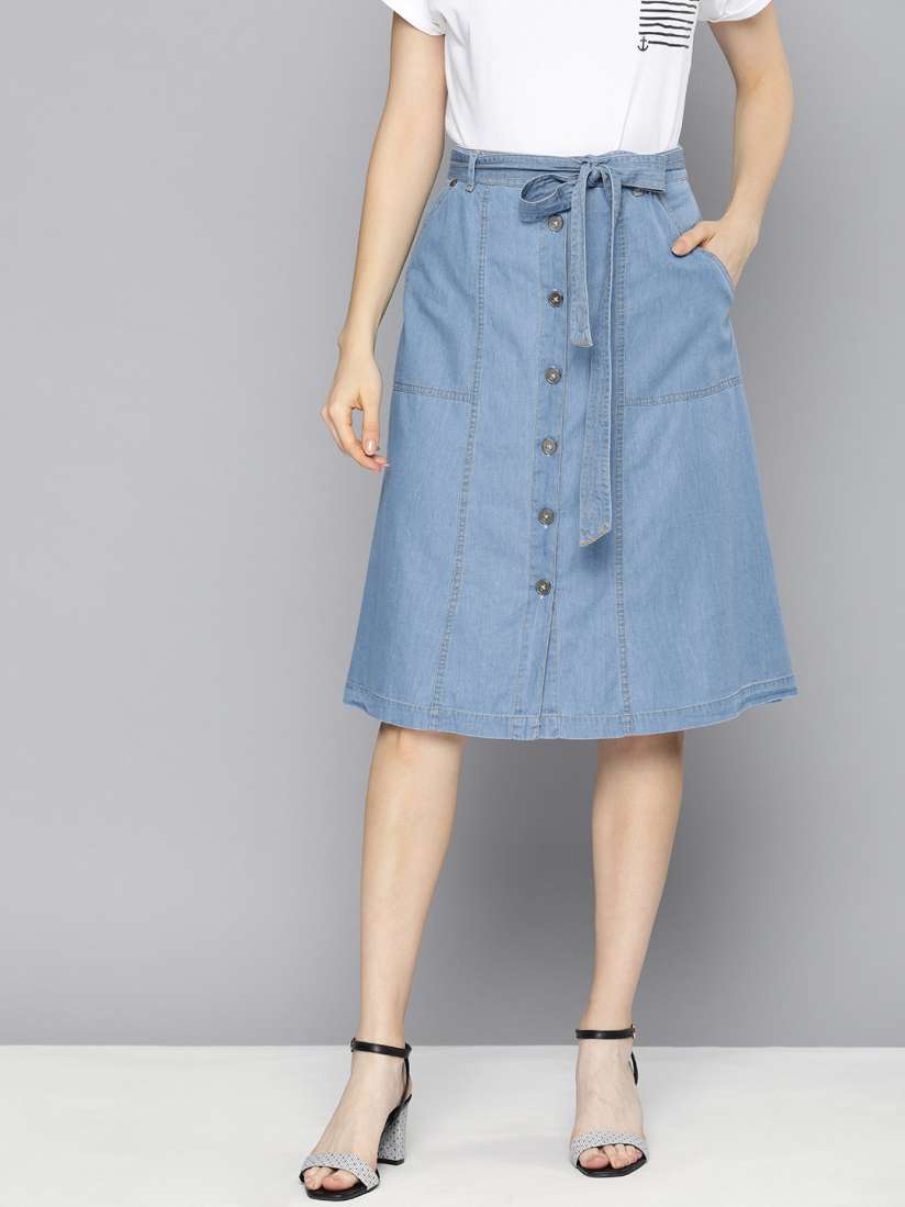 Buy Chemistry Women Blue Solid Denim A line Skirt Skirts for Women 13187210 Myntra