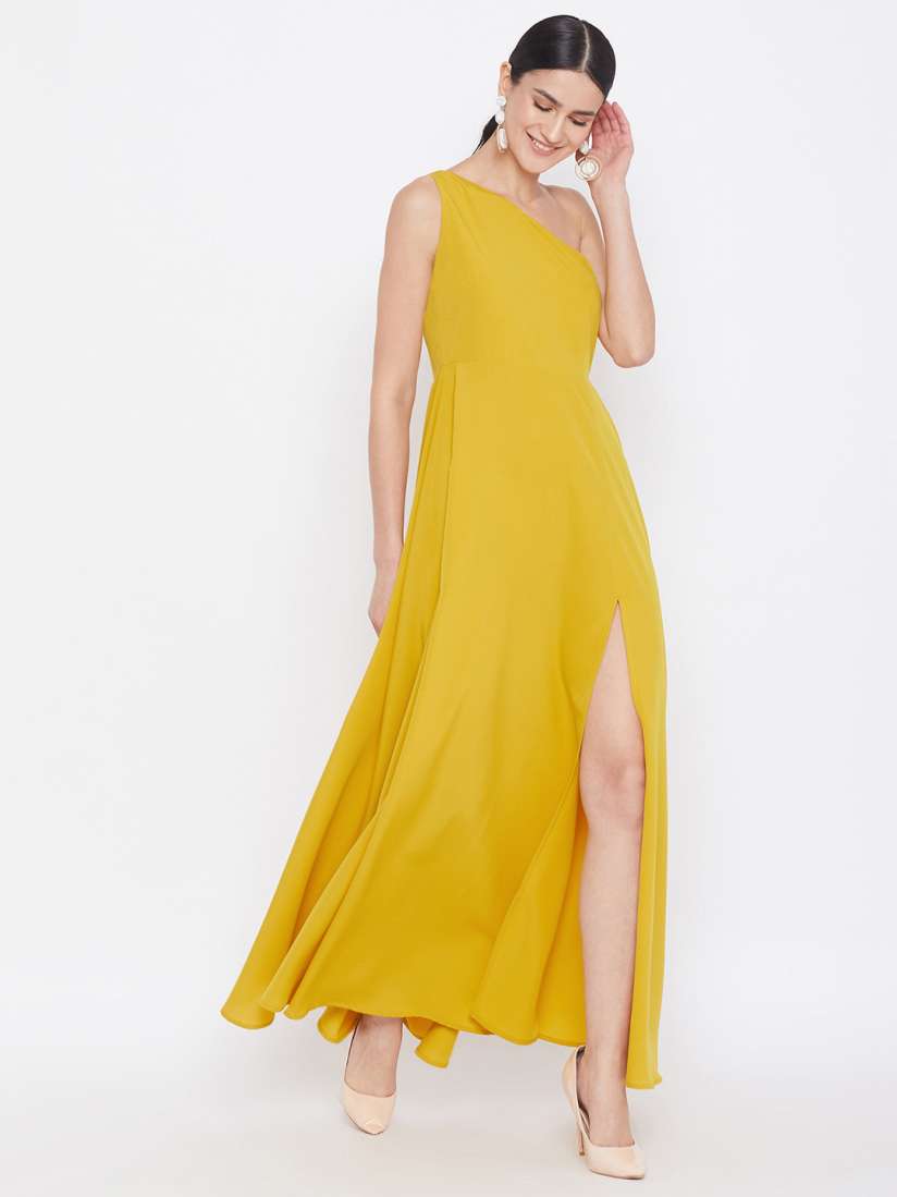 Yellow pleated maxi dress sale