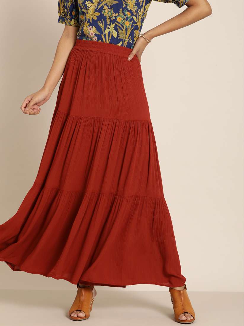 Buy all about you Red Tiered Flared Maxi Skirt Skirts for Women 13205200 Myntra