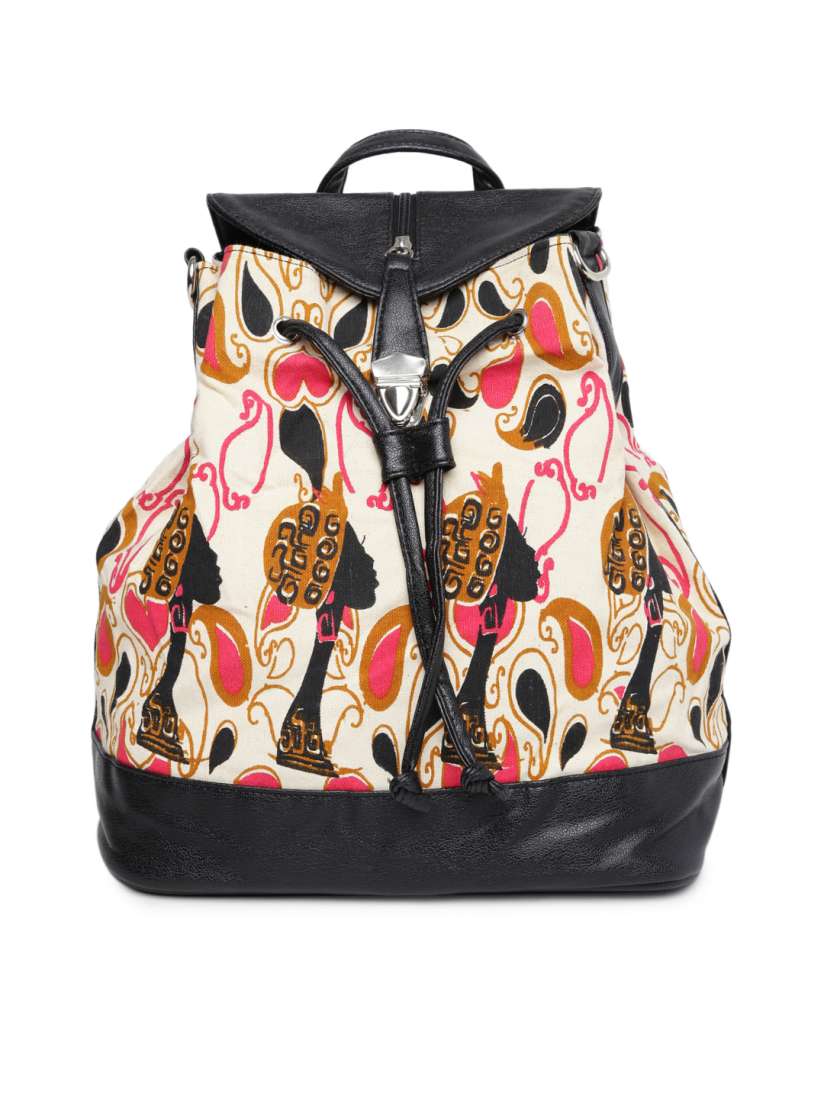 Buy Kanvas Katha Cream Coloured Black Printed Backpack cum Shoulder Bag Backpacks for Women 1320747 Myntra