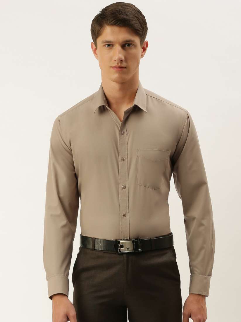 Buy English Navy Men Beige Slim Fit Solid Formal Shirt Shirts for Men 13209132 Myntra
