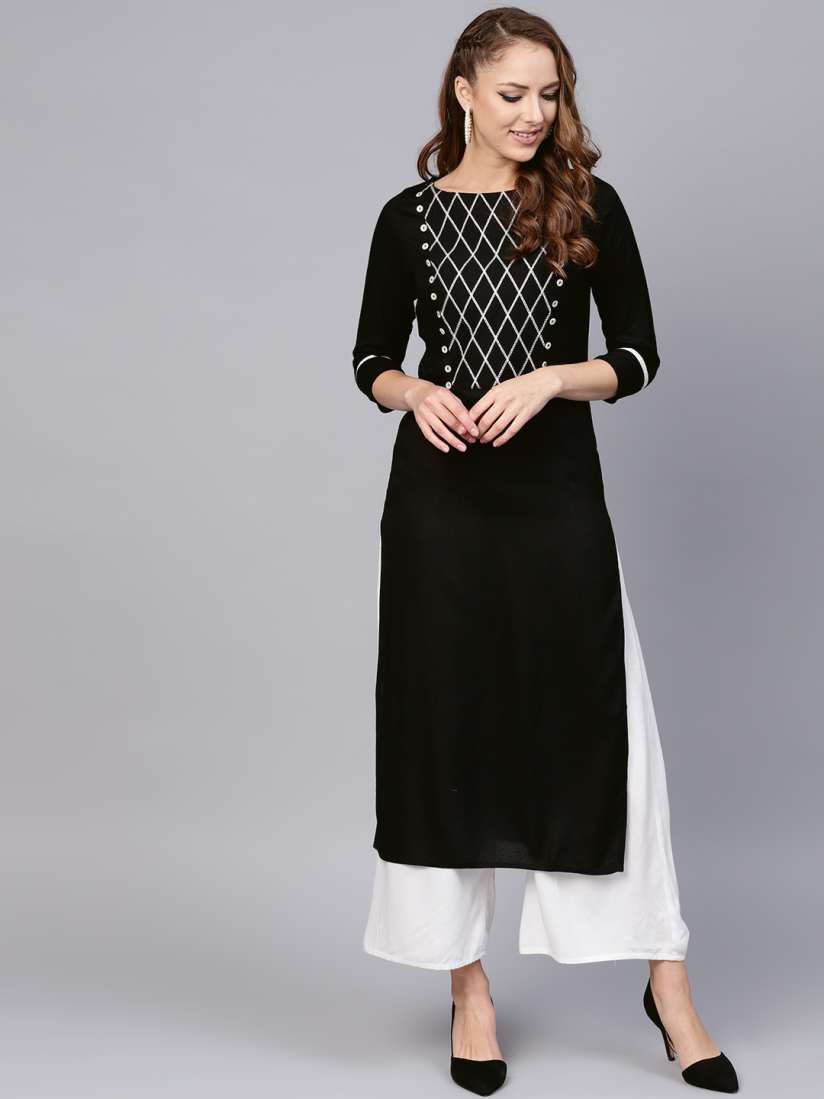 Myntra black long kurtis clearance