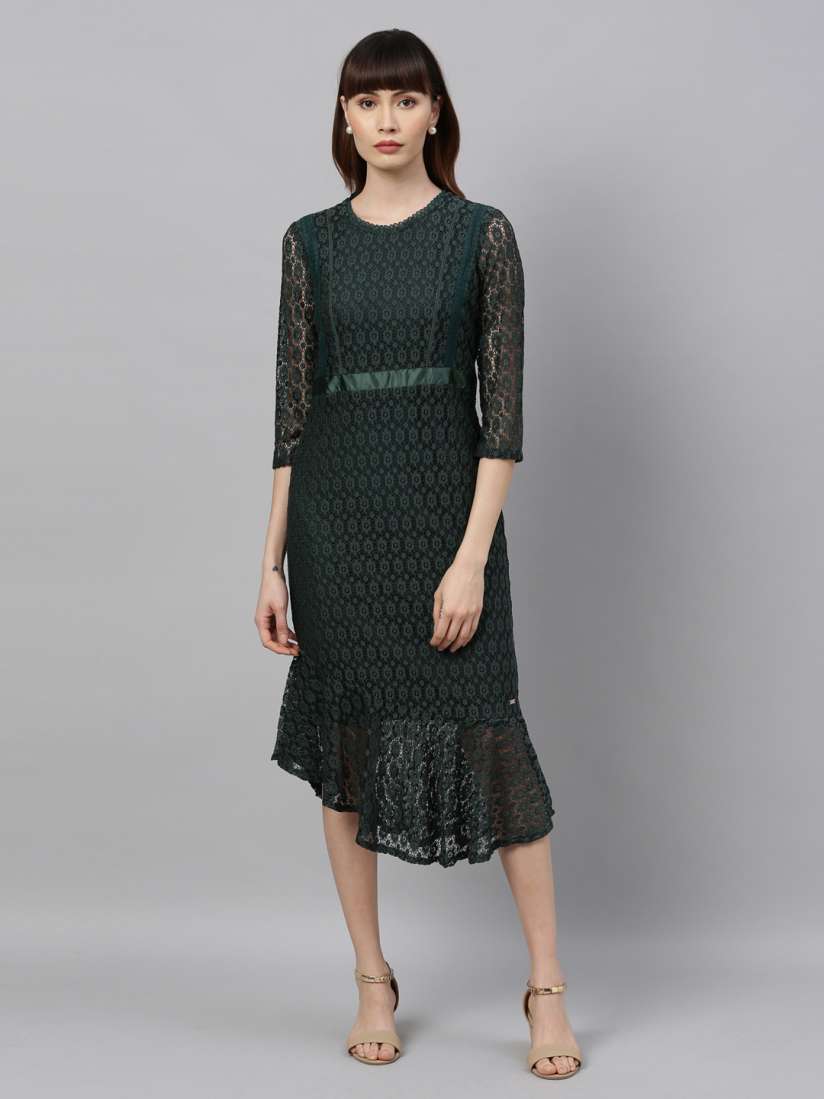Buy Park Avenue Woman Women Green Self Design A Line Dress Dresses for Women 13214938 Myntra