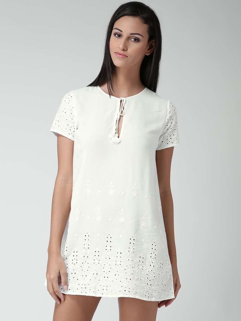 White embroidered shift dress on sale