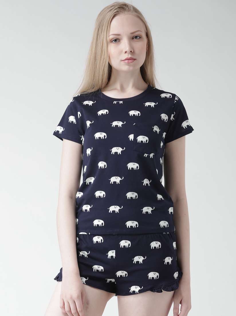 Buy FOREVER 21 Navy Elephant Print Nightsuit Night suits for Women 1322554 Myntra