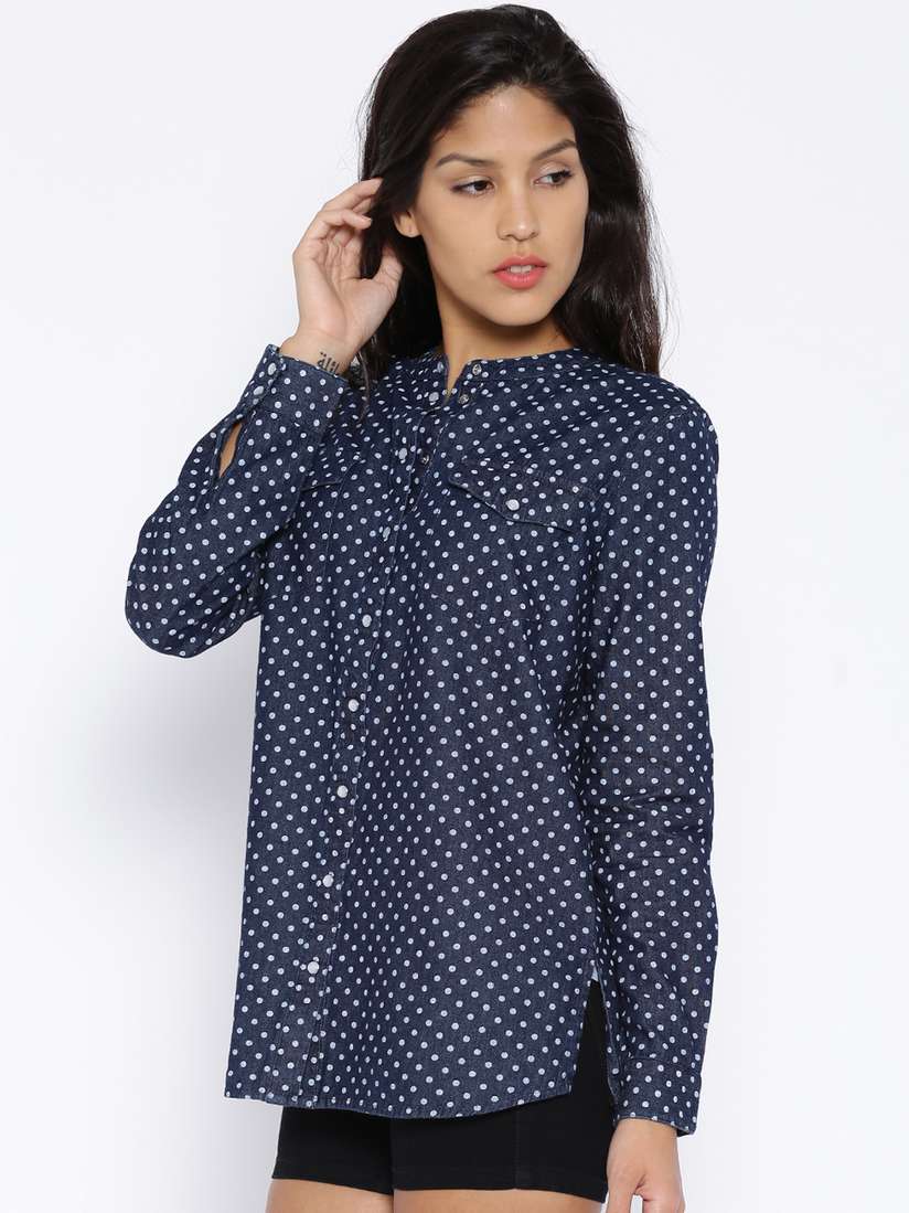 denim polka dot shirt