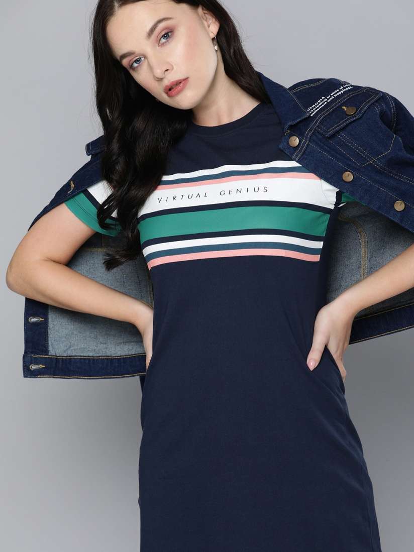Buy Harvard Women Navy Blue Pure Cotton Striped T shirt Dress Dresses for Women 13240608 Myntra