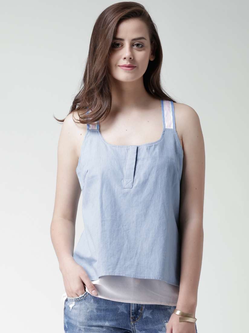 Buy Silvian Heach Blue Layered Denim Top Tops for Women 1324316 Myntra