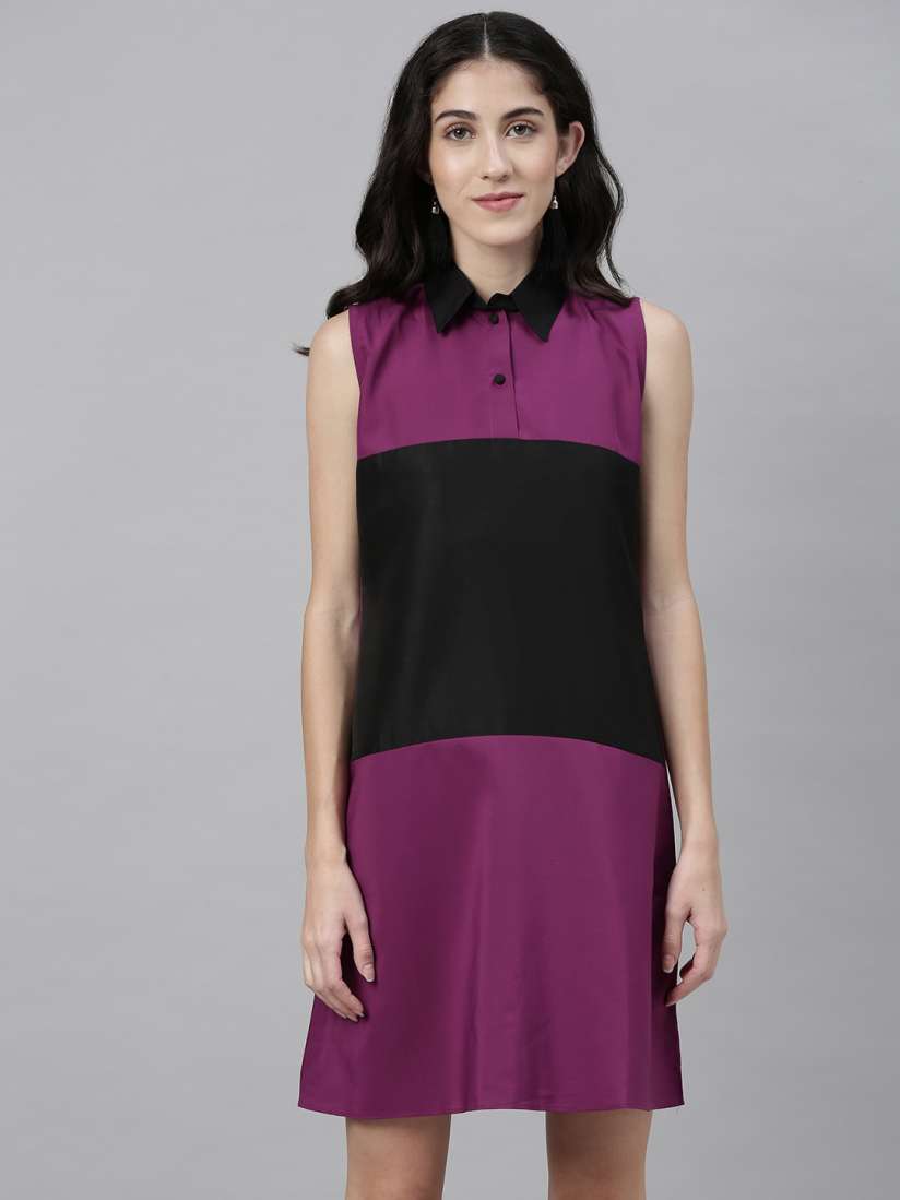 Buy Shubhangini Fashion Women Black Purple Colourblocked A Line Dress Dresses for Women 13249056 Myntra