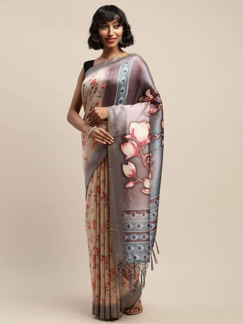 Buy Mitera Cream Coloured Poly Silk Printed Tussar Saree Sarees for Women 13249080 Myntra