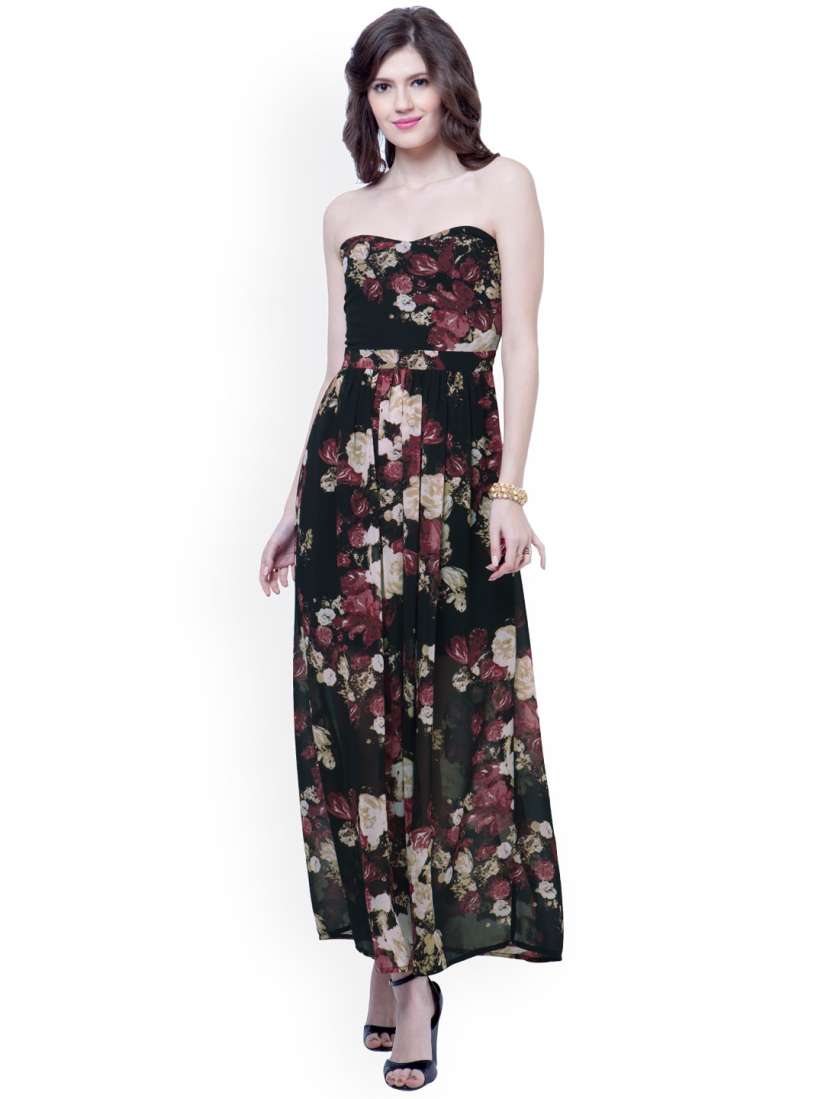 Buy FabAlley Black Floral Print Maxi Dress Dresses for Women 1325955 Myntra