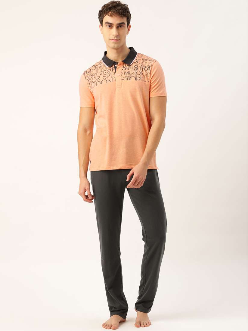 Buy Sweet Dreams Men Peach Coloured Black Solid Night suit Night suits for Men 13259652 Myntra