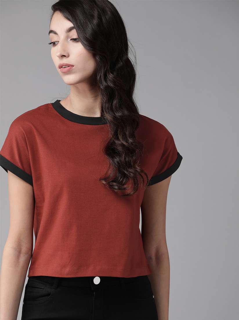 Buy The Roadster Lifestyle Co Women Rust Brown Solid Cotton Round