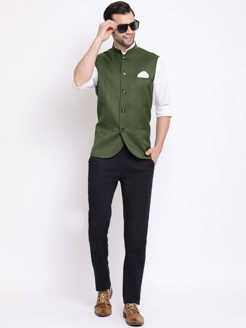 Buy VASTRAMAY Men Olive Green Solid Nehru Jacket Nehru Jackets for Men 13276236 Myntra