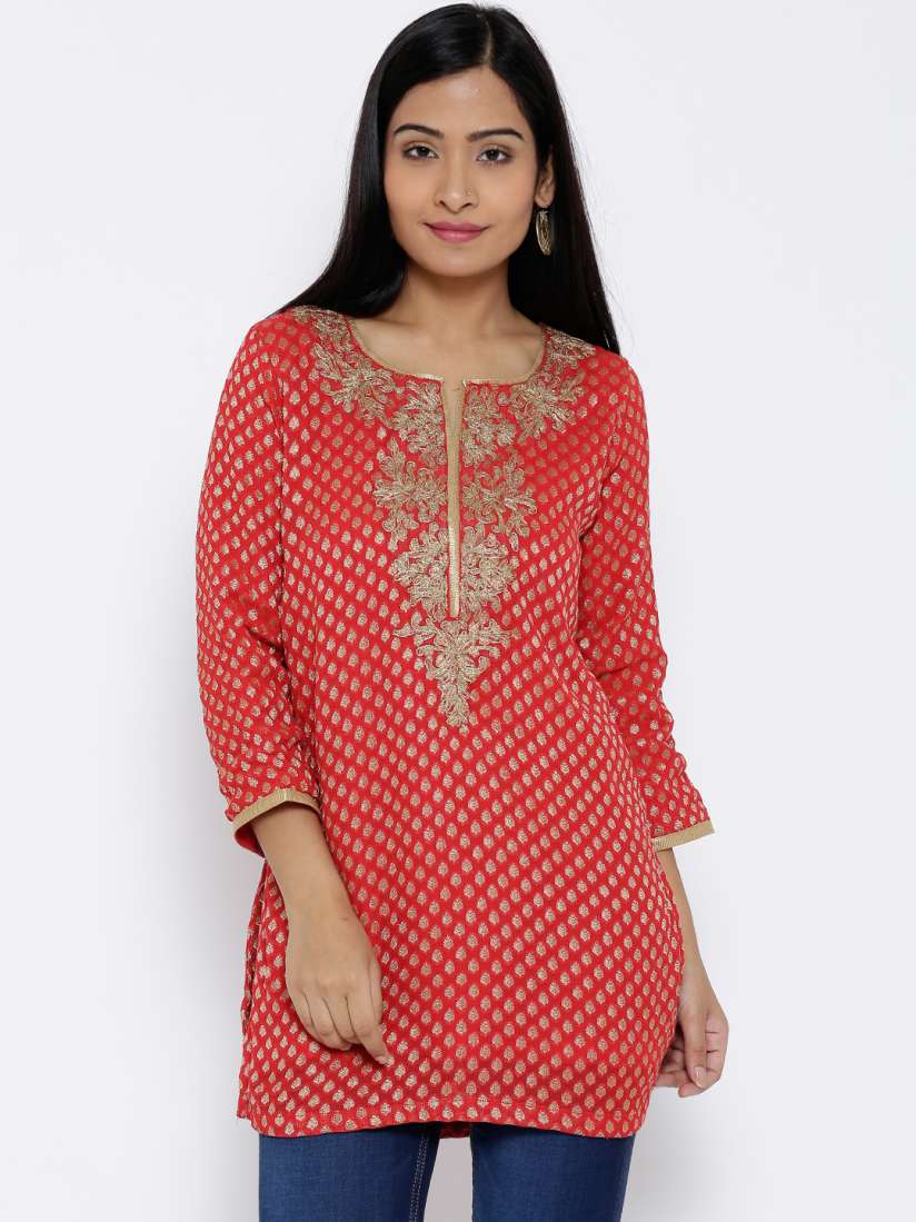 Buy BIBA Red Embroidered Kurti with Woven Design Kurtis for Women 1328572 Myntra