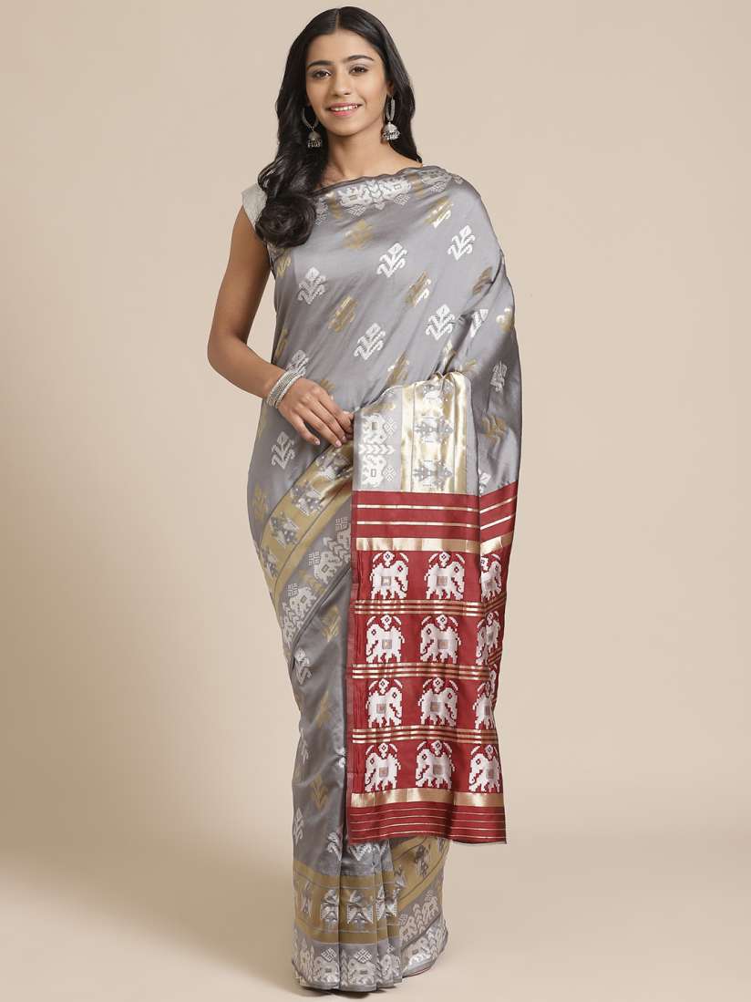 Mitera grey woven design saree sale