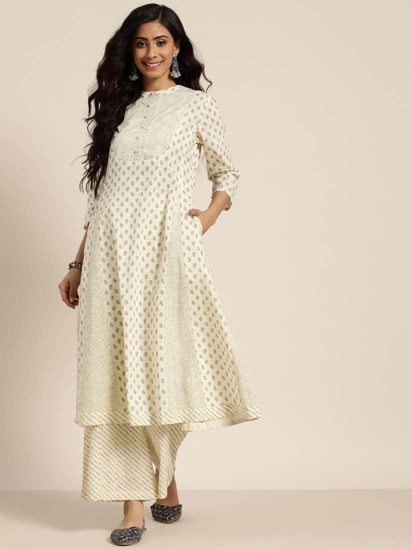 Buy Sangria Women Off White Grey Pure Cotton Printed Anarkali Kurta Kurtas for Women 13290280 Myntra