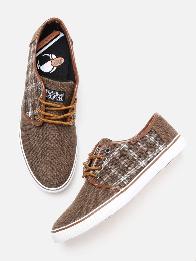 Buy Kook N Keech Men Brown Checked Canvas Sneakers Casual Shoes for Men 1329165 Myntra