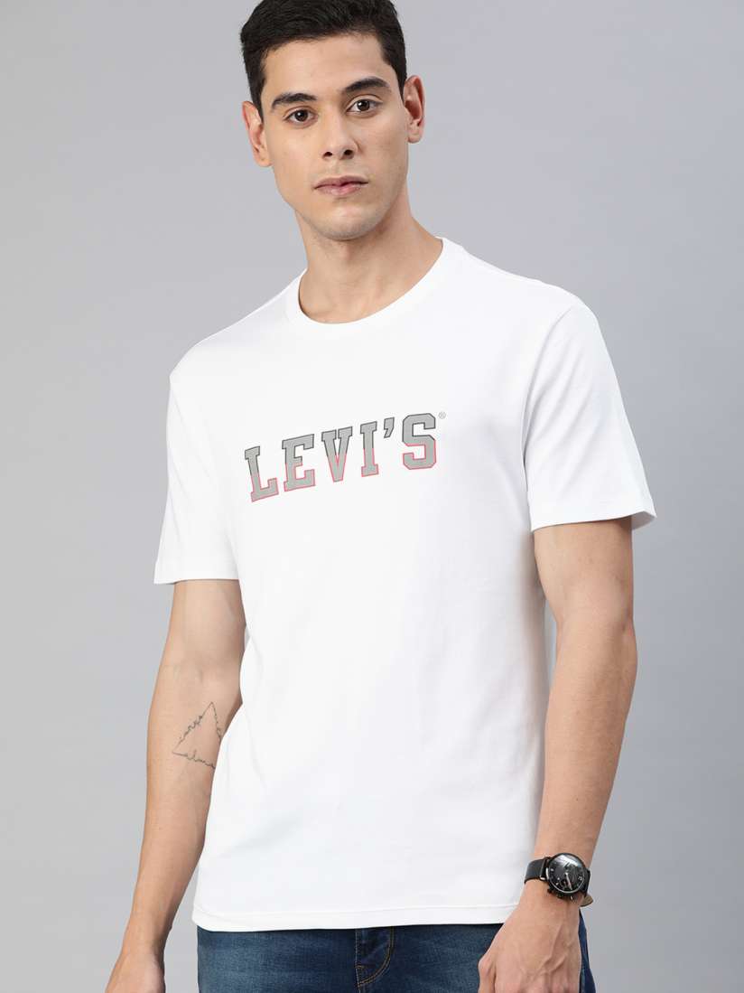 Buy Levis Men White Slim Fit Reflective Logo Printed Round Neck Pure Cotton T shirt Tshirts for Men 13298508 Myntra