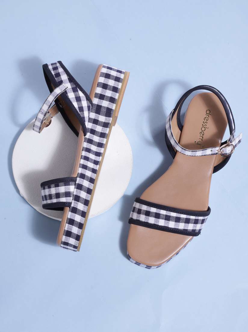 Buy DressBerry Women Navy Blue White Self Checked Flatforms Heels for Women 13308830 Myntra
