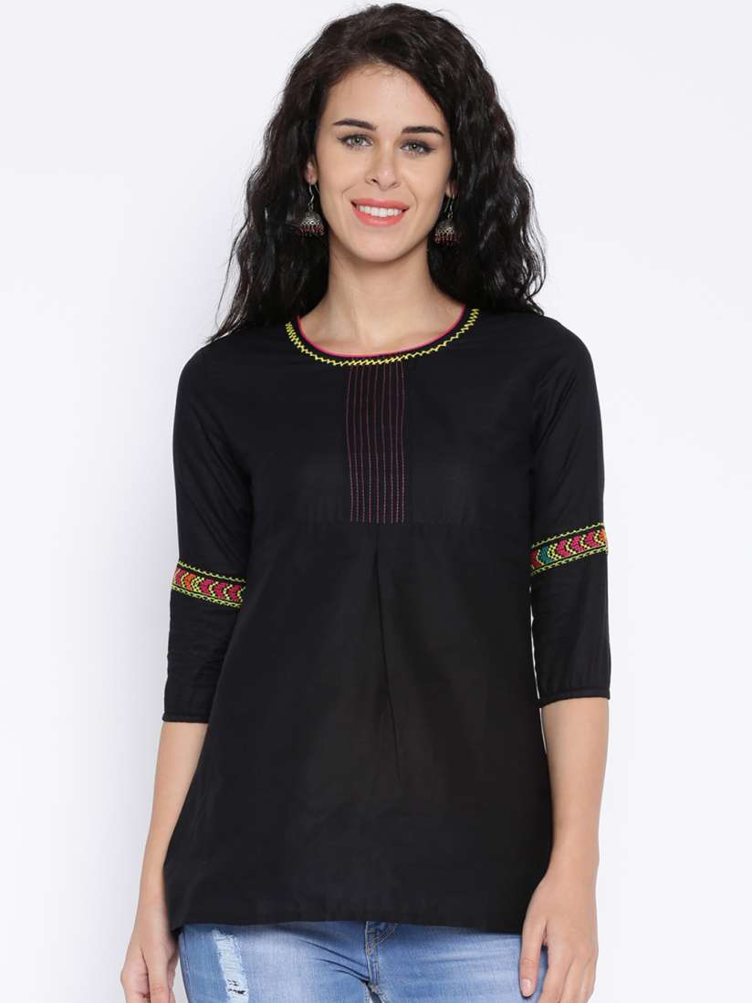Buy Aaboli Black Pure Cotton Kurti Kurtis for Women 1330907 Myntra