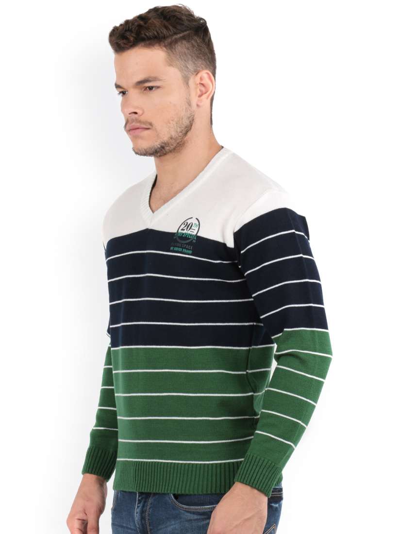 Buy Oxemberg Navy Green Striped Slim Fit Sweater Sweaters for Men 1331080 Myntra