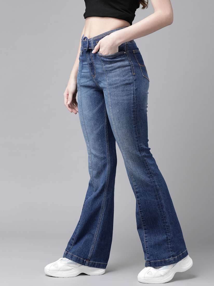 Buy The Roadster Lifestyle Co Women Blue Flared High Rise Light Fade Stretchable Jeans Jeans for Women 13315076 Myntra