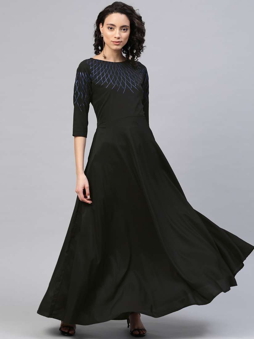Buy Ahalyaa Women Black Solid Maxi Gown Dress Ethnic Dresses for Women 13317438 Myntra