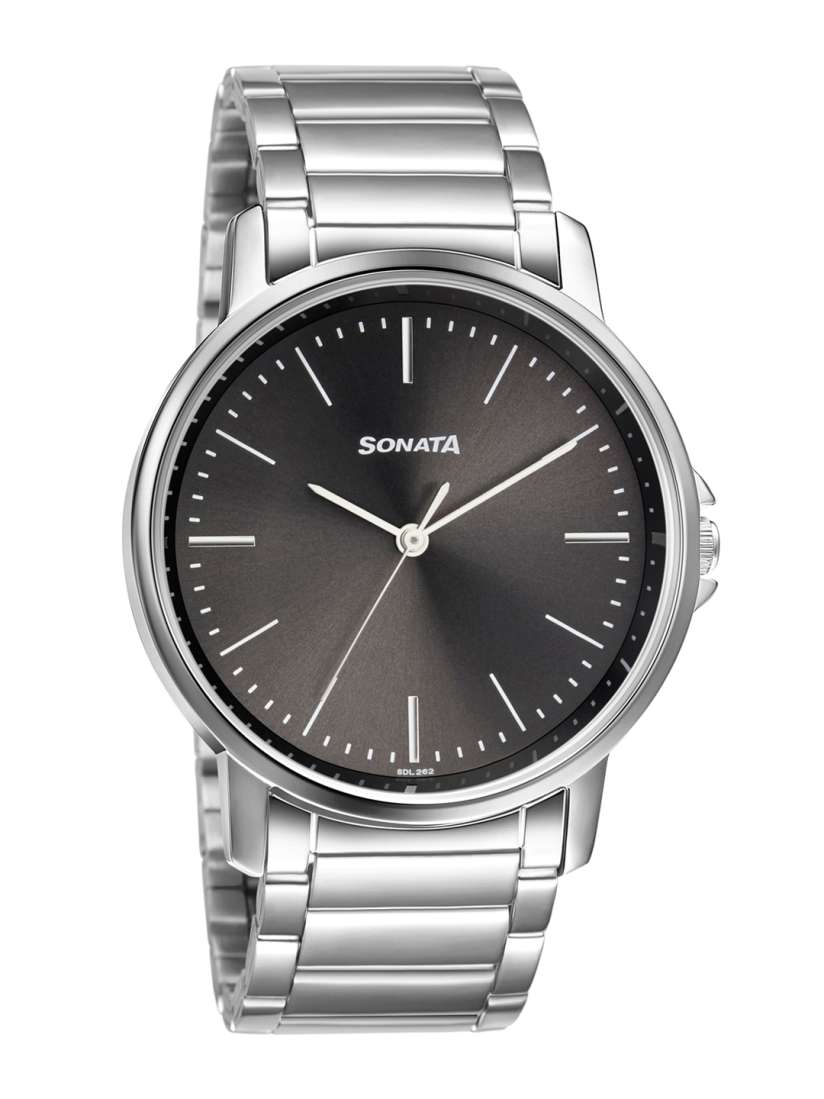 Buy Sonata Men Black Silver Toned Analogue Watch 77083SM05W Watches for Men 13324306 Myntra