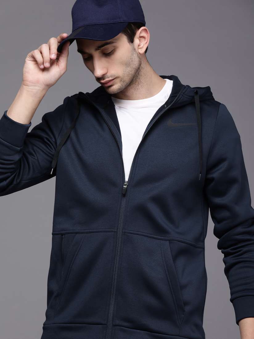 Buy Nike Men Navy Blue Solid Therma Fit Hooded Training Sporty Jacket Jackets for Men 13324896 Myntra