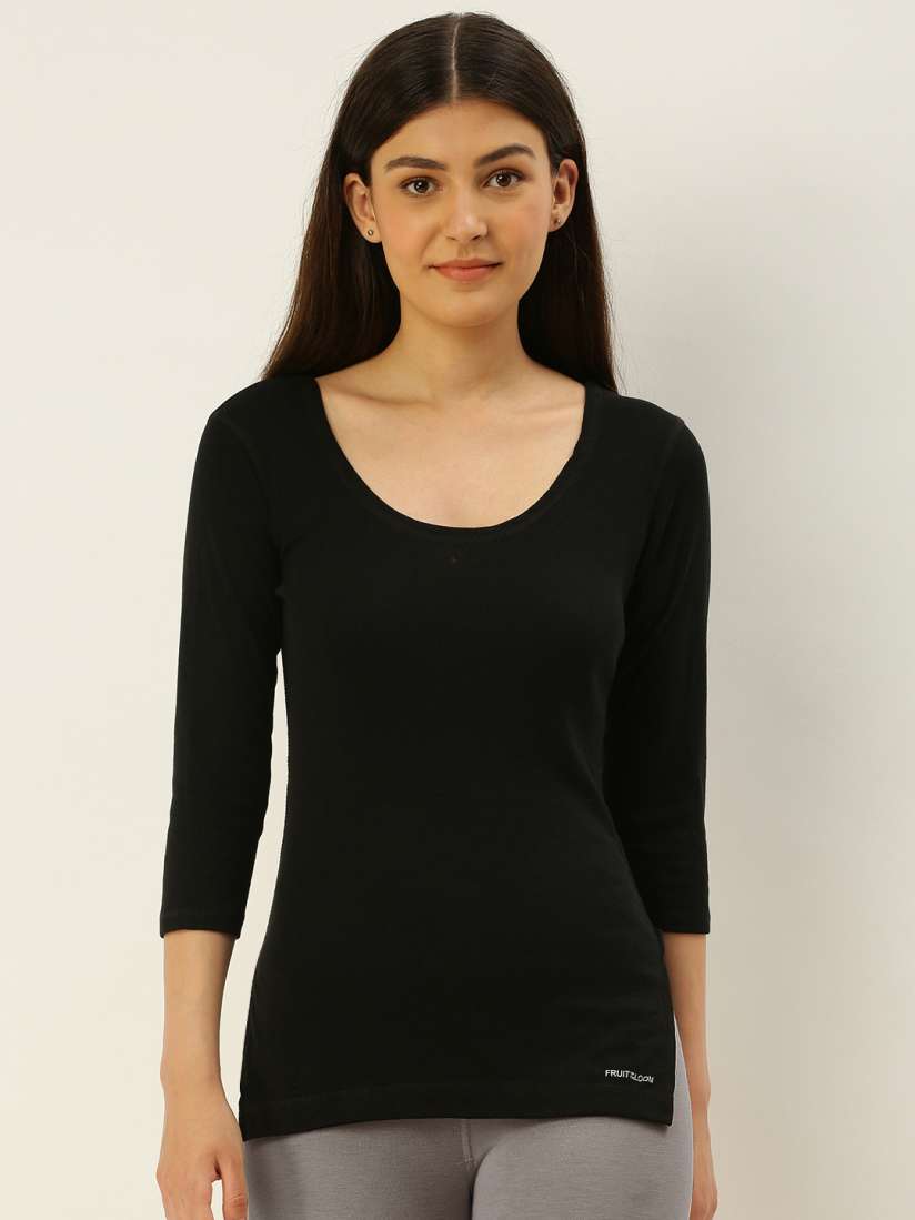 Buy Fruit of the loom Women Black Self Design Thermal Top Thermal Tops for Women 13329654 Myntra