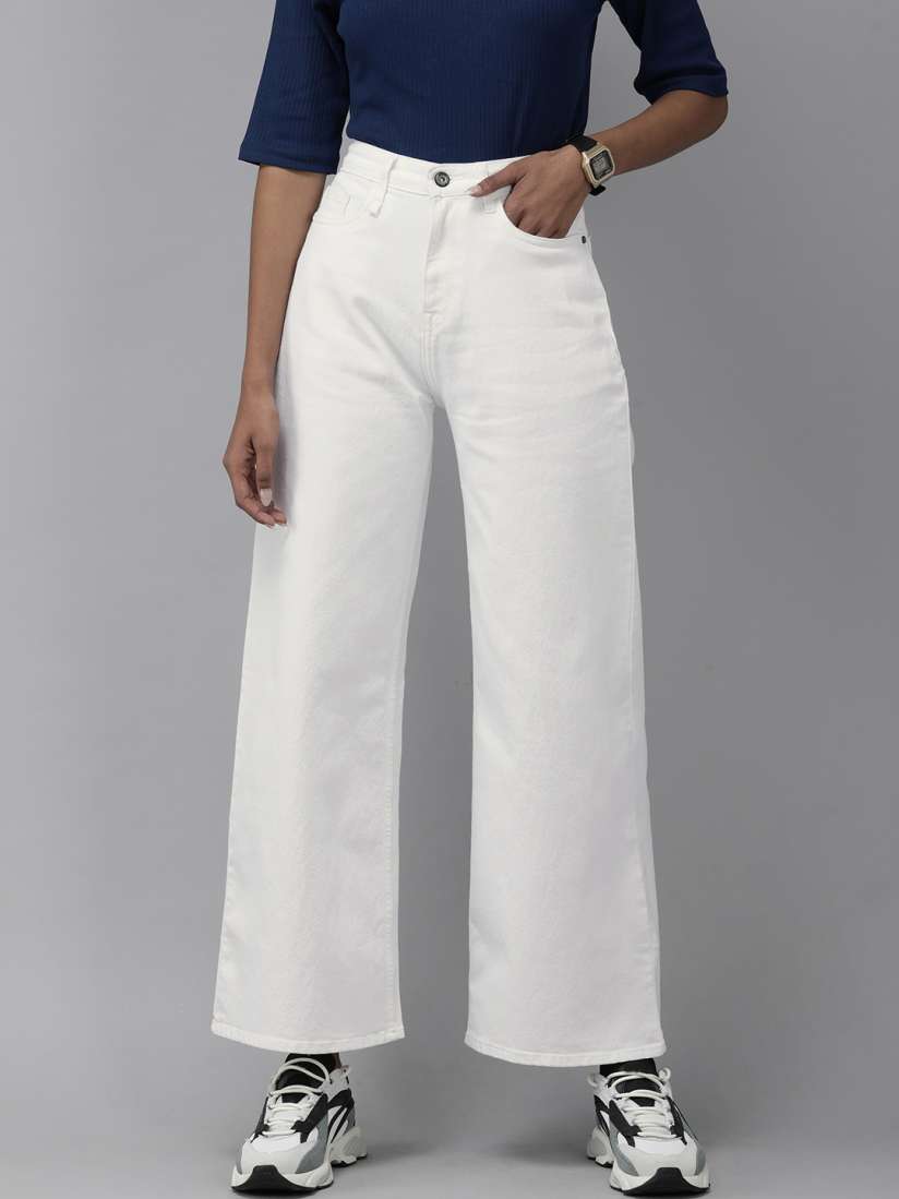Buy The Roadster Lifestyle Co Women White Wide Leg High Rise Stretchable Jeans Jeans for Women 13339678 Myntra