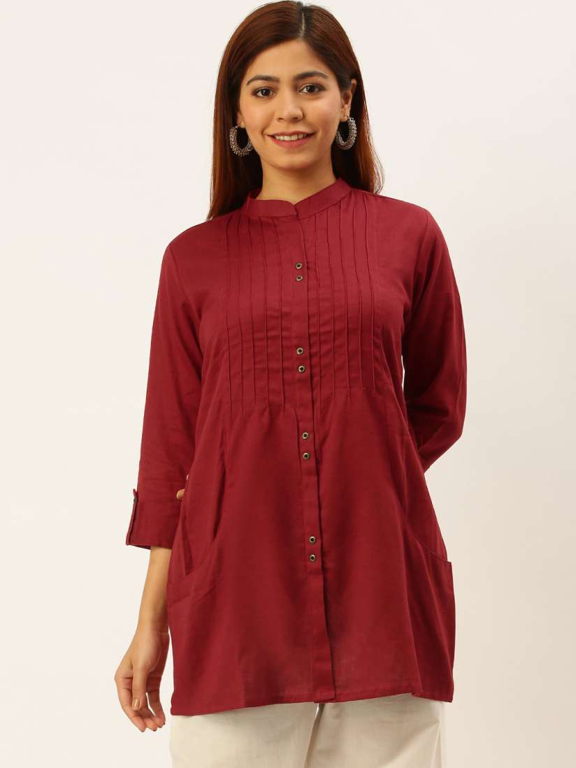 Buy FLAVIDO Women s Maroon Solid Kurti Kurtis for Women 13340902 Myntra