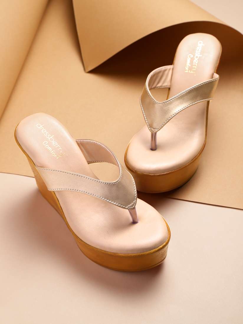 Buy DressBerry Women Muted Rose Gold Toned Solid Wedges Heels for Women 13341116 Myntra