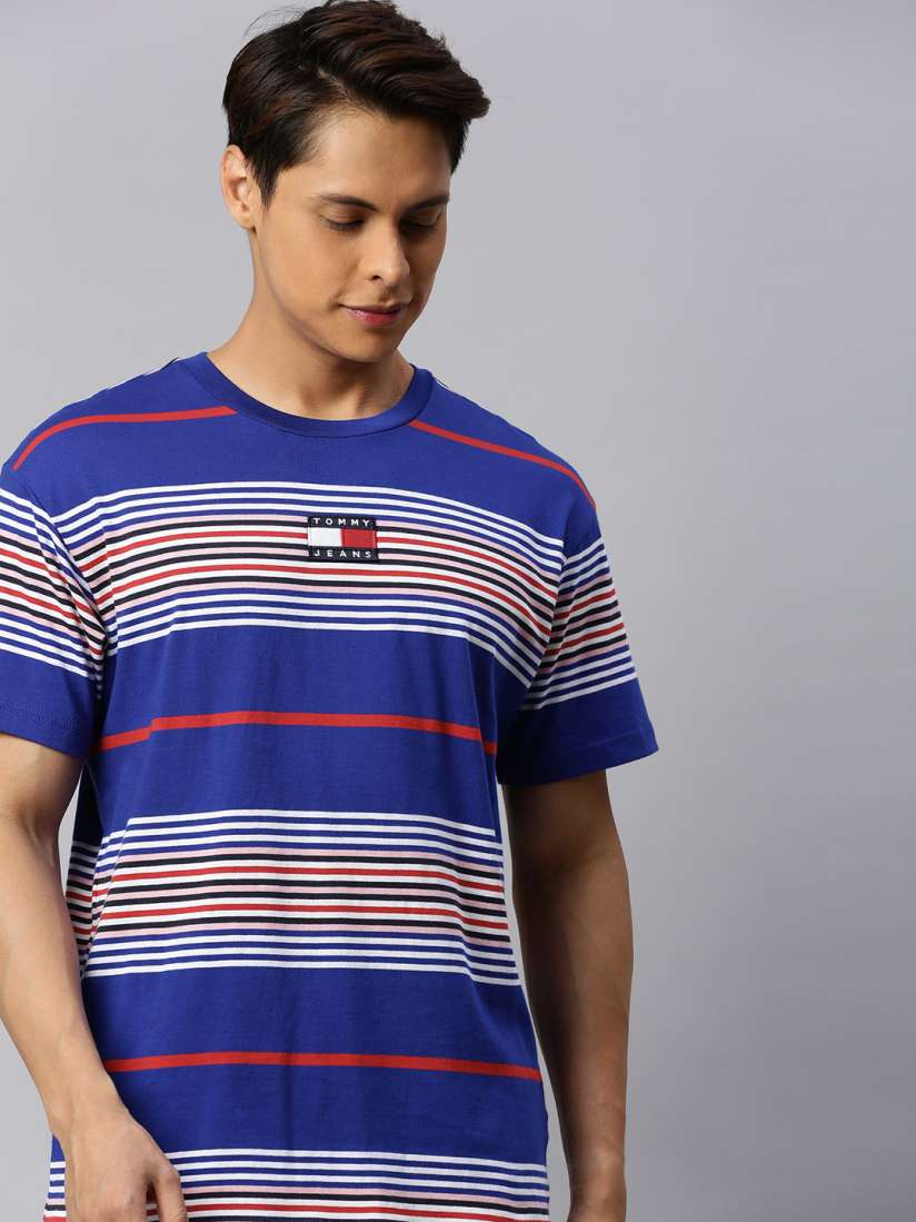 Buy Tommy Hilfiger Men Blue Striped Round Neck T shirt Tshirts for Men 13343202 Myntra