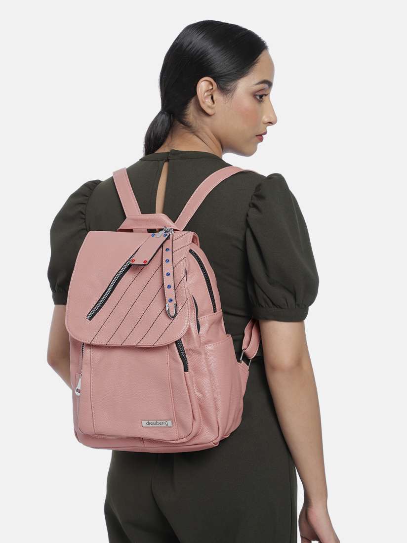 Buy DressBerry Women Pink Solid Backpack Backpacks for Women 13350220 Myntra