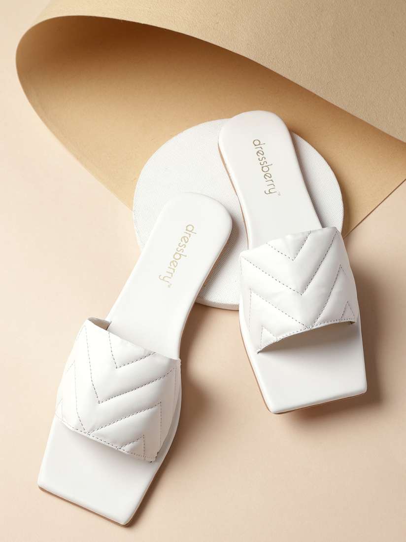 Buy DressBerry Women White Quilted Open Toe Flats Flats for Women 13351168 Myntra