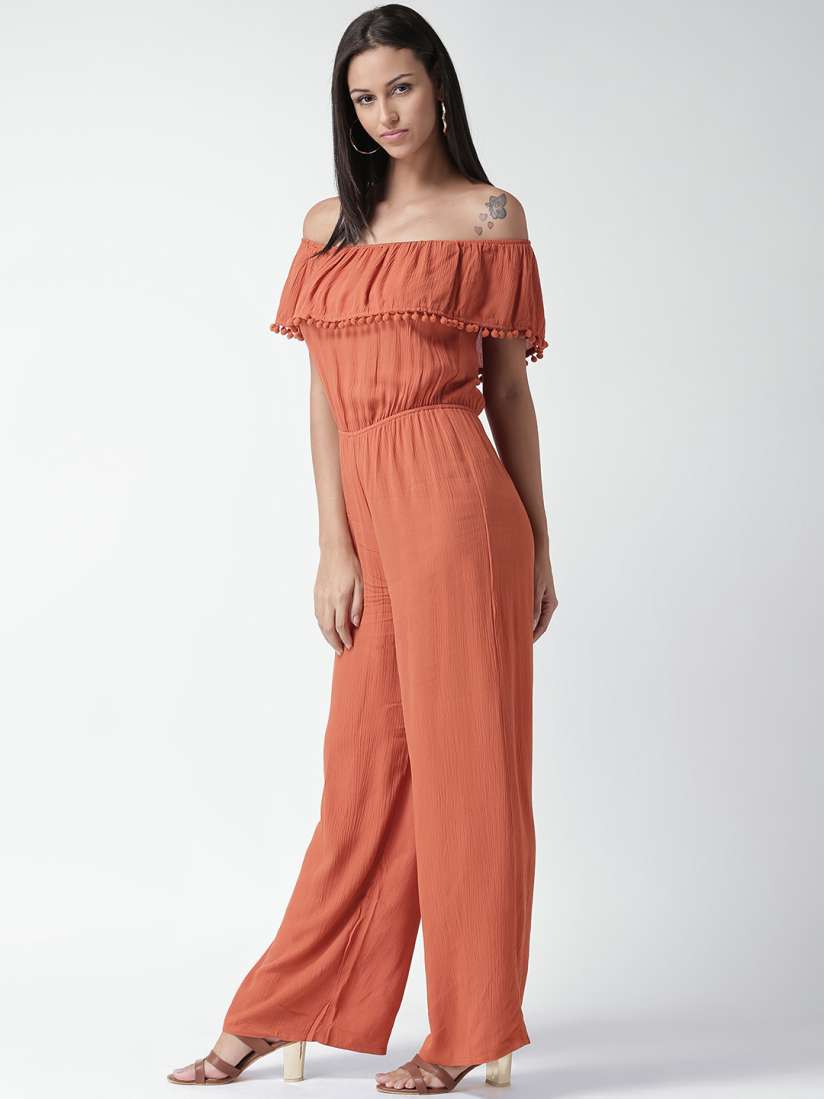 Buy FOREVER 21 Rust Orange Layered Off Shoulder Jumpsuit Jumpsuit for Women 1336830 Myntra