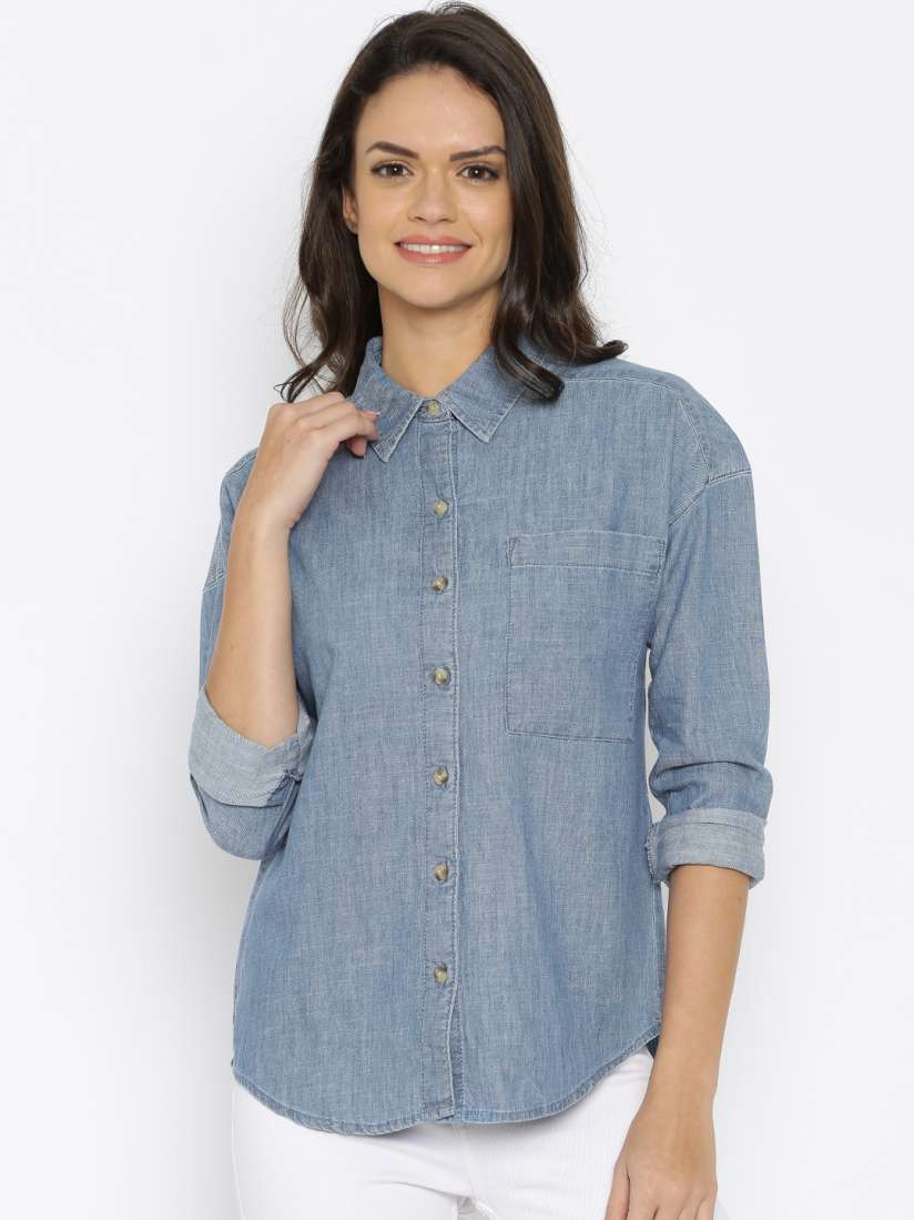 Buy FOREVER 21 Blue Denim Shirt Shirts for Women 1336833 Myntra