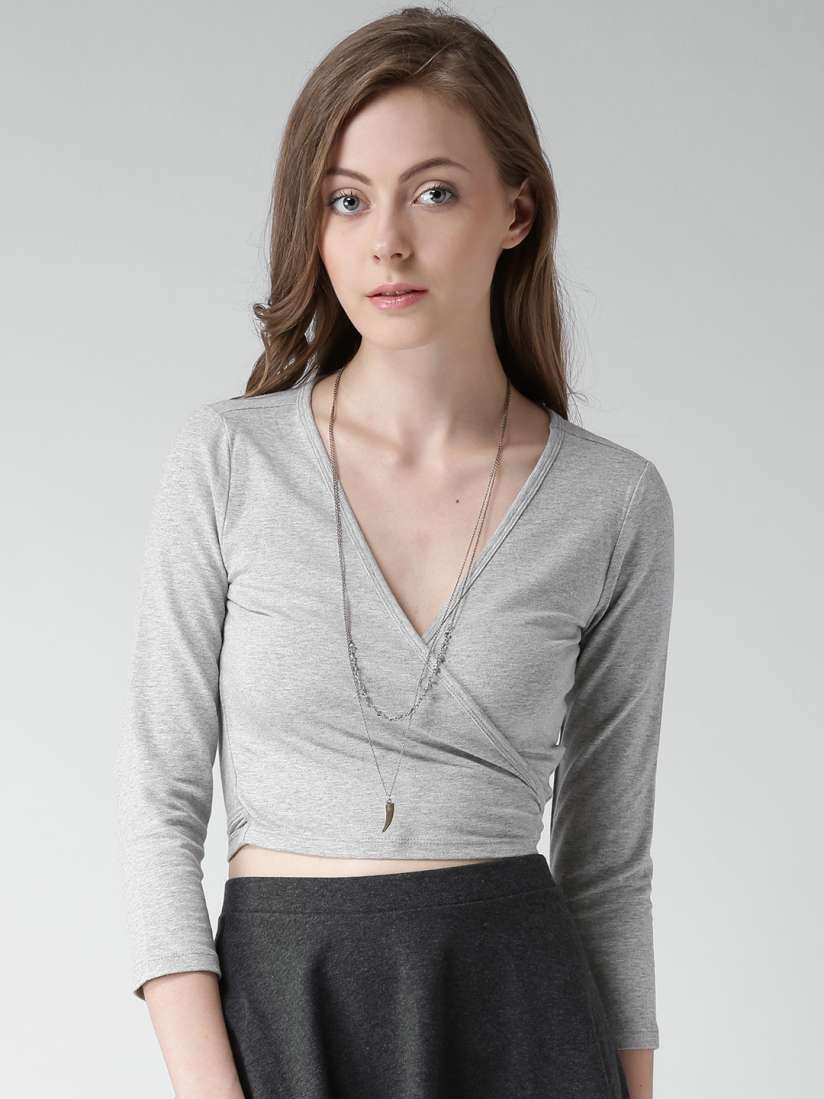 Buy FOREVER 21 Grey Melange Wrap Crop Top Tops for Women 1336993 Myntra