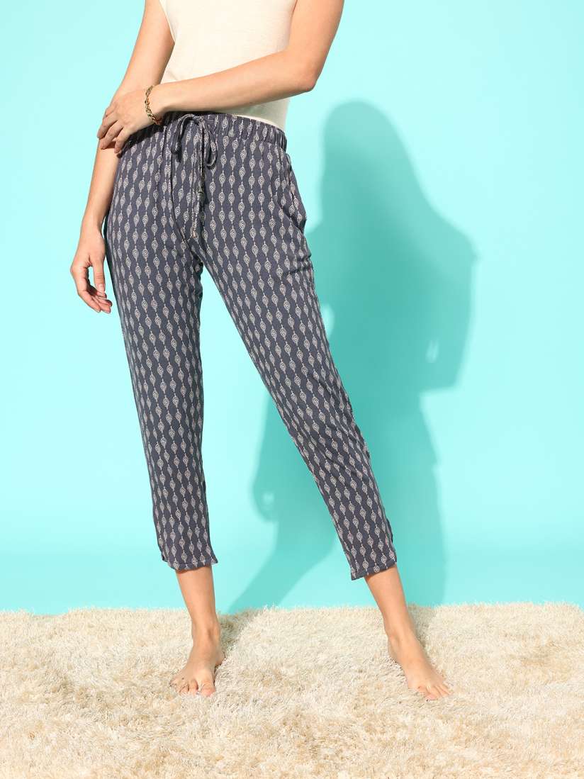 Buy Enamor Women Navy Off White Relaxed Fit Shop in Pyjama Lounge Pants Lounge Pants for Women 13370680 Myntra