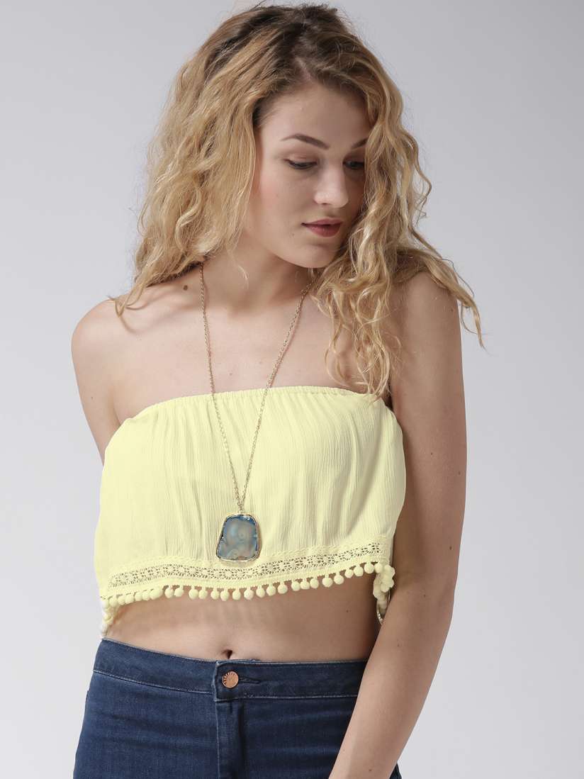 Buy FOREVER 21 Yellow Crinkled Crop Tube Top Tops for Women 1337100 Myntra
