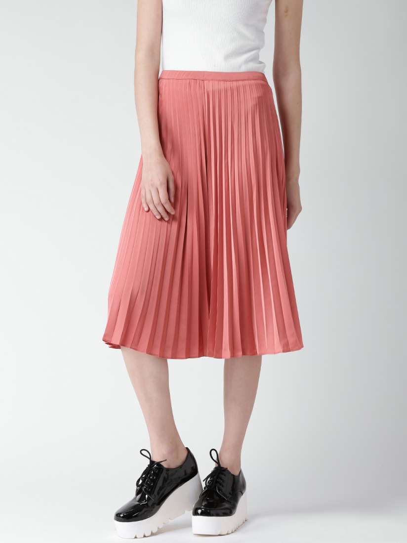 Buy FOREVER 21 Peach Coloured Accordion Pleated Midi Skirt Skirts for Women 1337589 Myntra