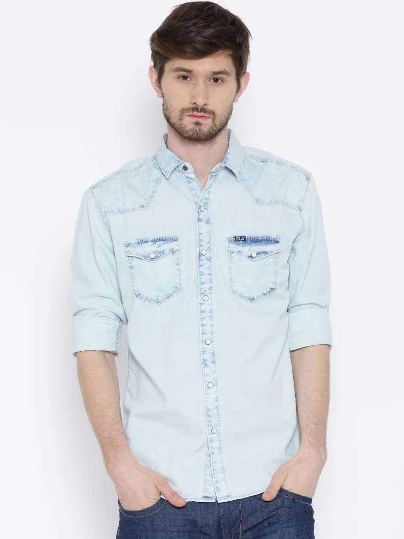 Buy UCLA Light Blue Washed Denim Shirt Shirts for Men 1338068 Myntra