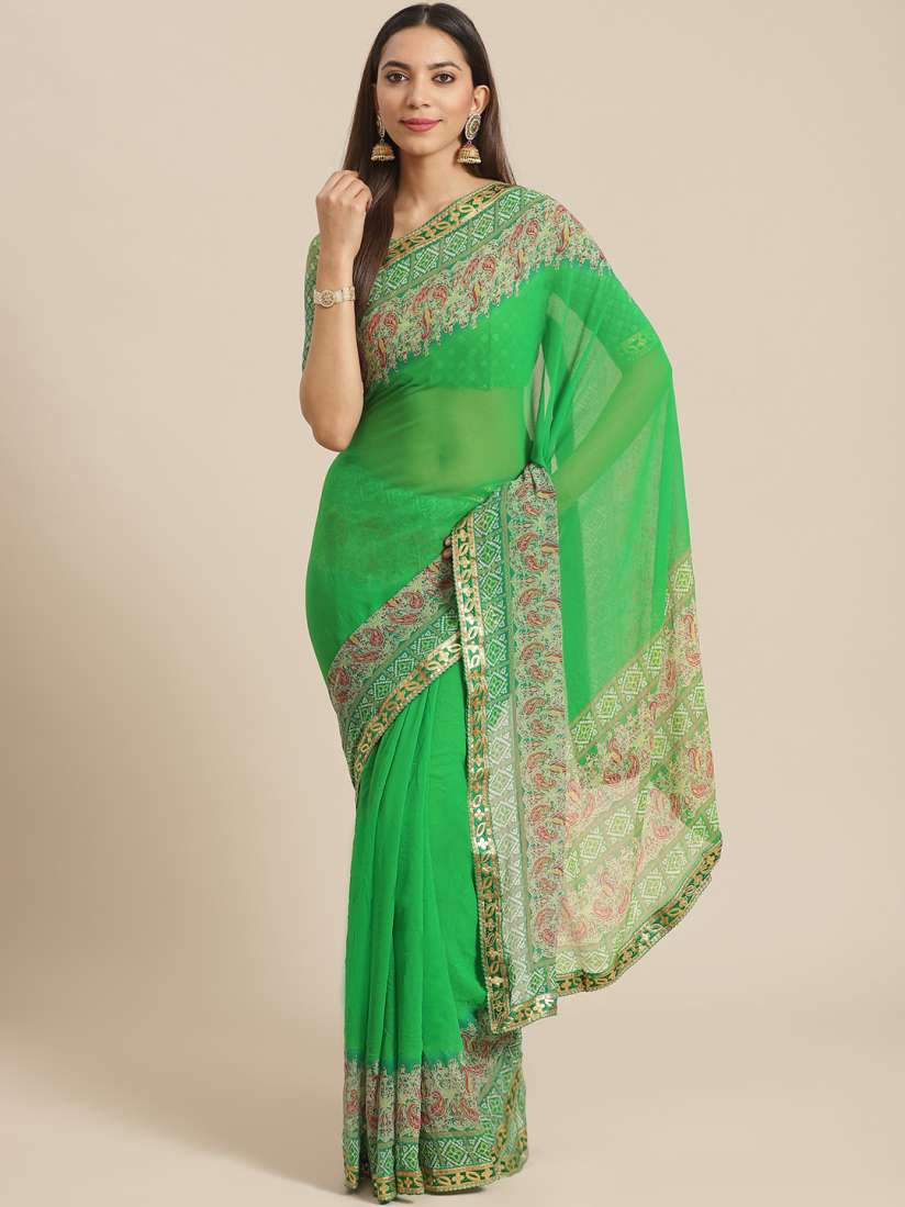 Buy Saree mall Green Off White Printed Bandhani Saree Sarees for Women 13395108 Myntra