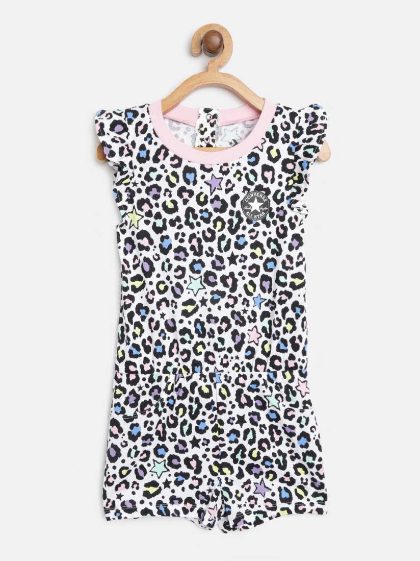 Buy Converse Girls White Black Pure Cotton Leopard Print Playsuit with Ruffle Detail Jumpsuit for Girls 13405088 Myntra