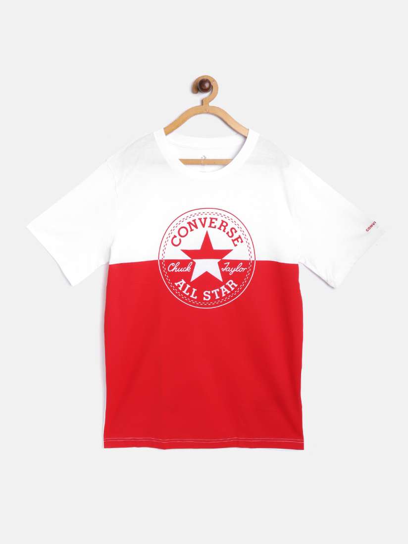 Buy Converse Boys White Red Pure Cotton Colourblocked Brand Logo Print Round Neck T shirt Tshirts for Boys 13405092 Myntra