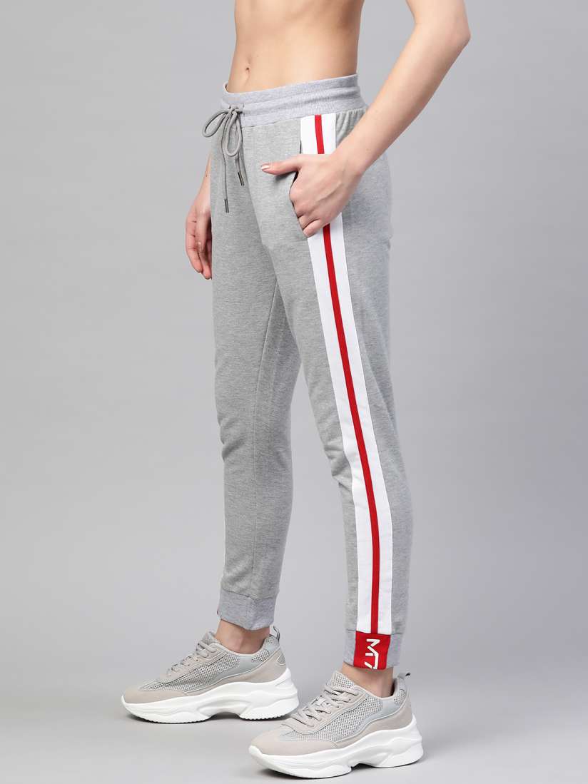 Buy M7 by Metronaut Women Grey Melange Taping Detail Slim Fit Joggers Track Pants for Women 13418220 Myntra