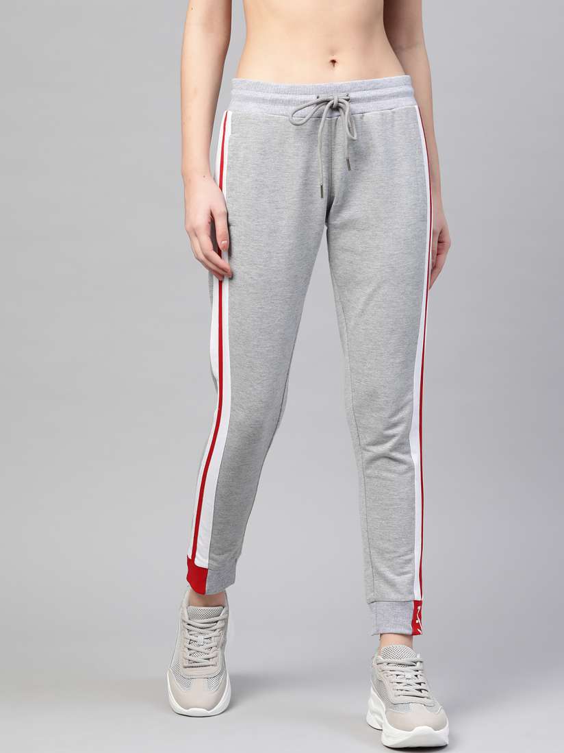 Buy M7 by Metronaut Women Grey Melange Taping Detail Slim Fit Joggers Track Pants for Women 13418220 Myntra