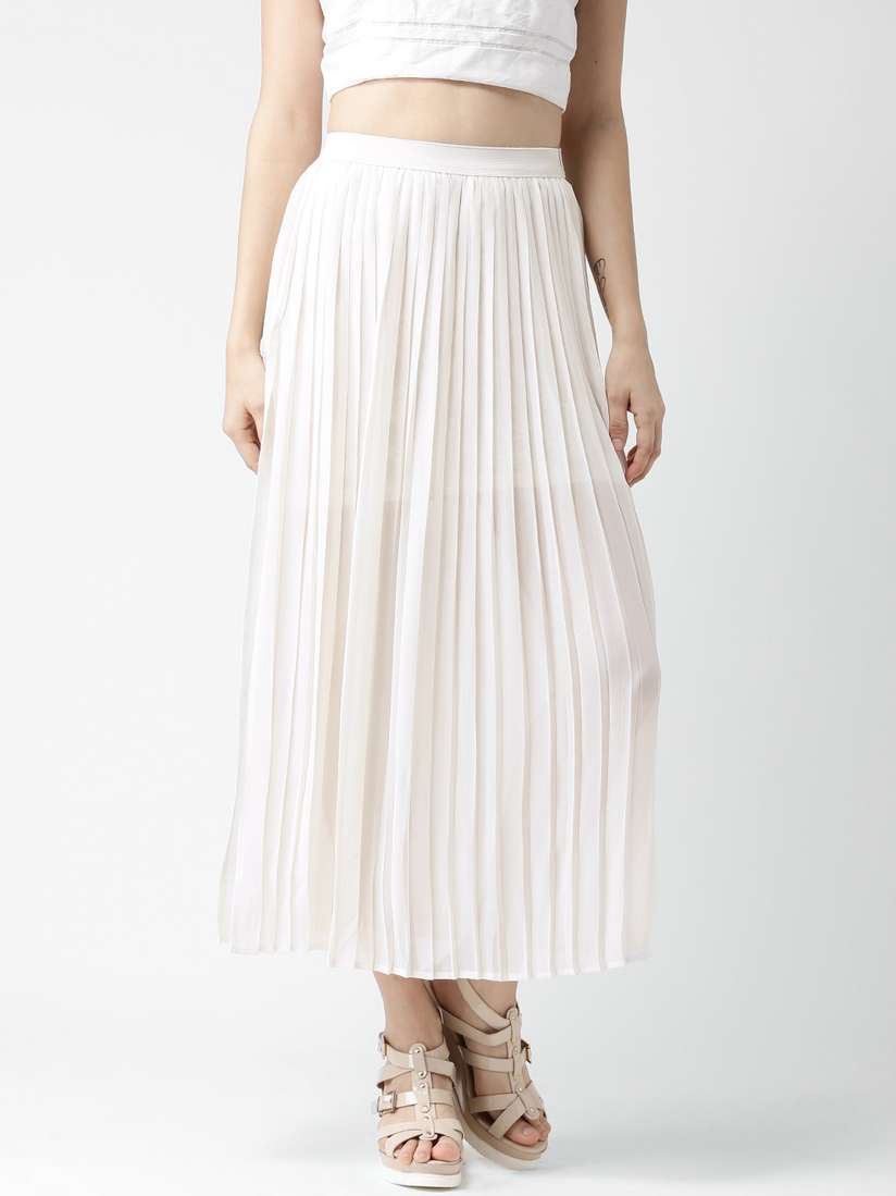 Buy Metersbonwe Off-White Accordion Pleated Maxi Skirt - Skirts 